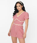 V-neck Short Sleeves Sleeves Checkered Gingham Print Romper