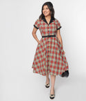 Swing-Skirt Plaid Print Dress by Unique Vintage