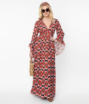 Empire Waistline 3/4 Sleeves Back Zipper Fitted Vintage Maxi Dress With Ruffles