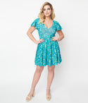 V-neck Fitted Pocketed General Print Above the Knee Knit Dress