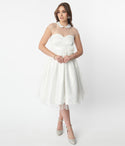 Swing-Skirt Satin General Print Mesh Fitted Keyhole Pocketed Wedding Dress by Unique Vintage