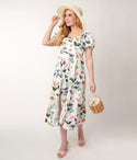 Bardot Neck Sweetheart Front Vent Floral Print Midi Dress