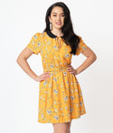 Crepe Elasticized Waistline Short Sleeves Sleeves Floral Print Belted Keyhole Pocketed Fitted Collared Dress
