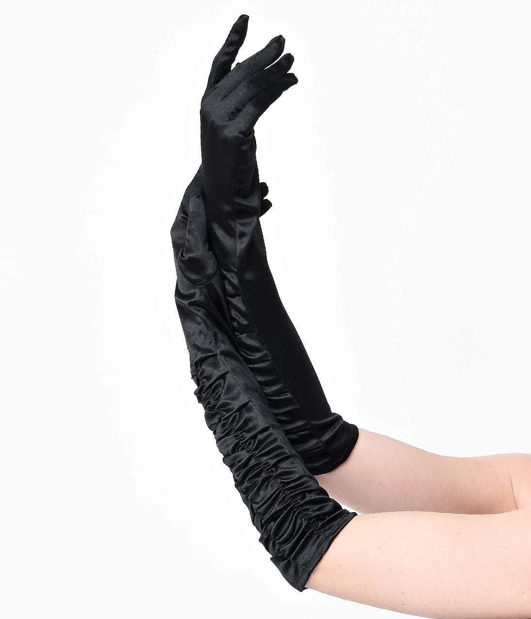 

Vintage Style Black Elbow Length Ruched Opera Gloves