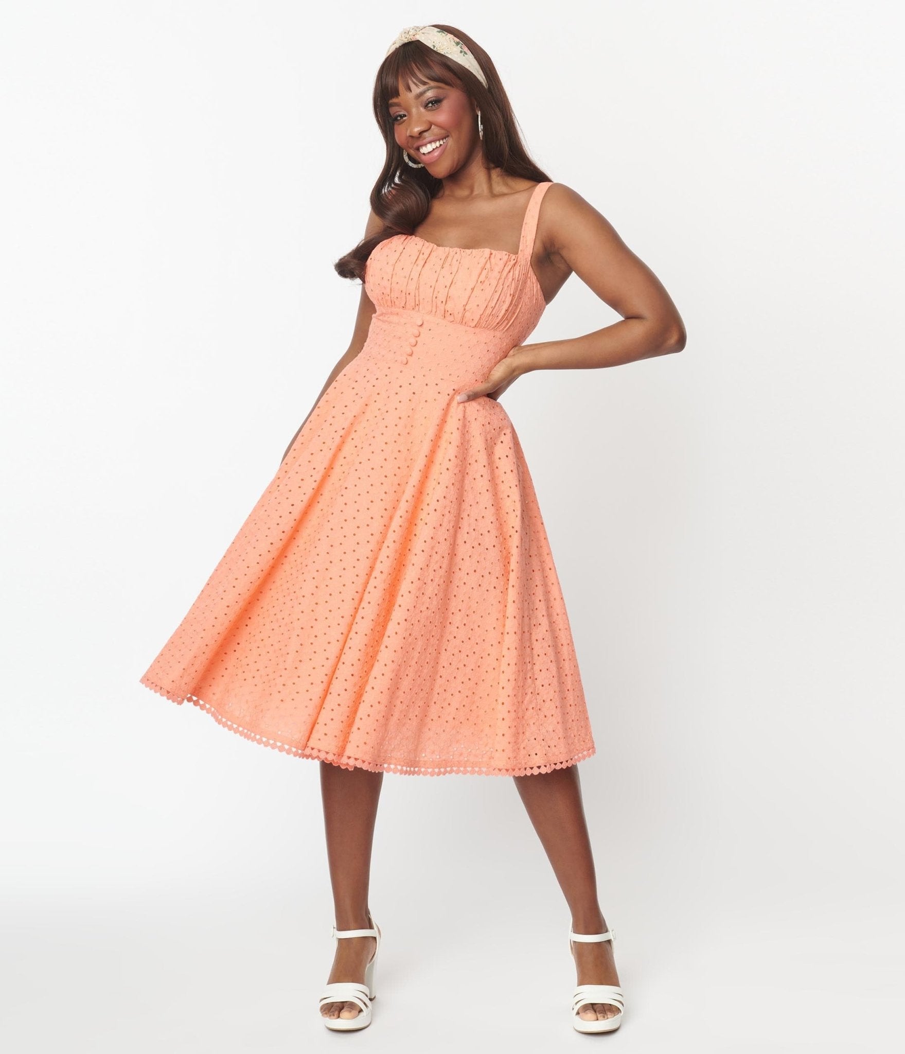 

Vintage Style Coral Eyelet Valerie Swing Dress