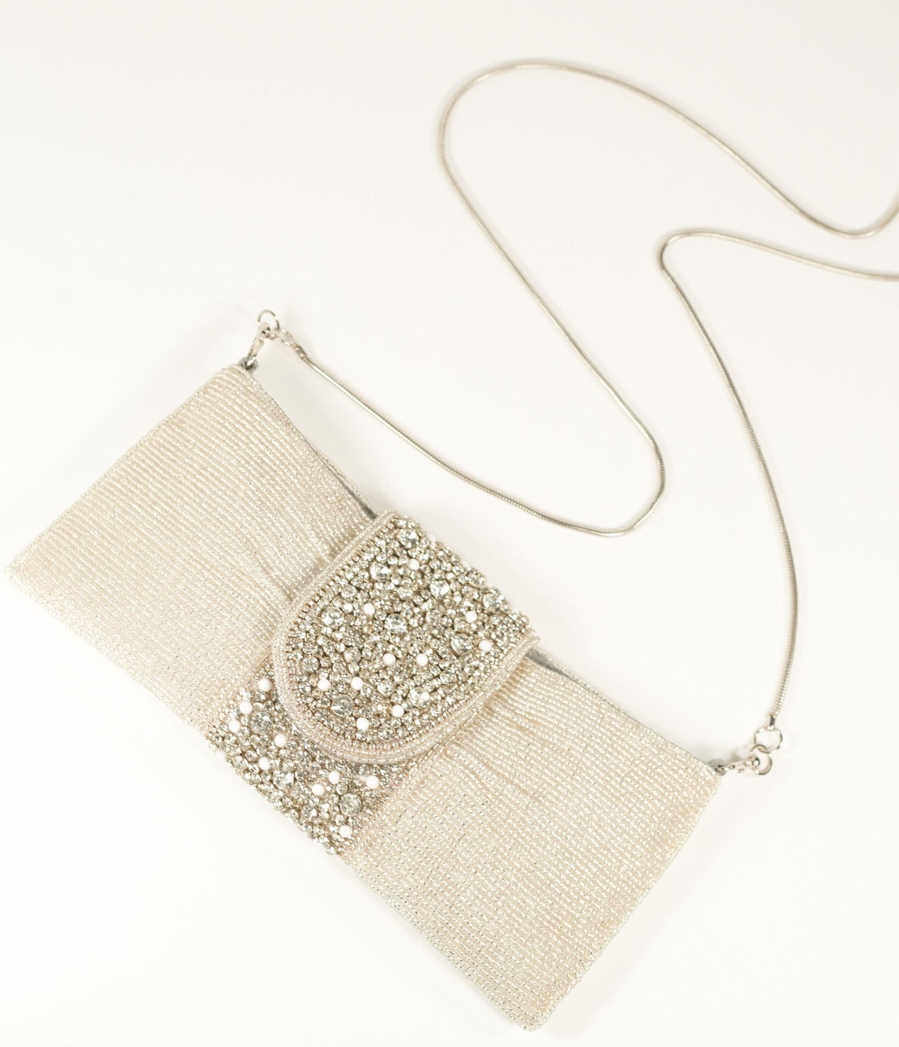 

1920S Style Silver Beaded & Rhinestone Clutch