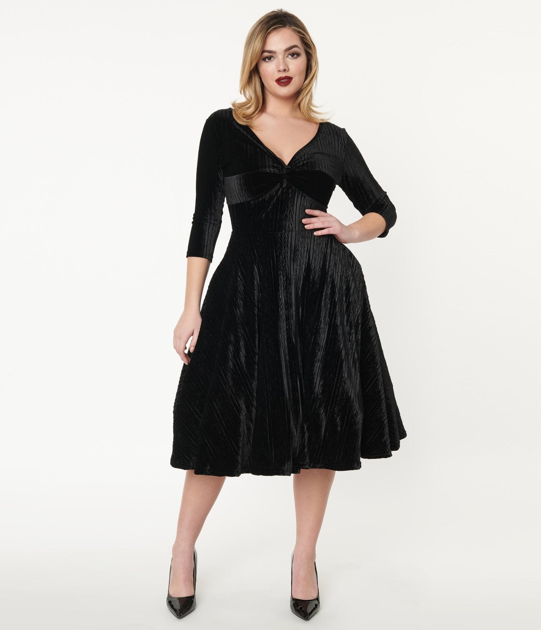 

Voodoo Vixen Black Embossed Velvet Swing Dress