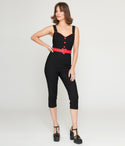 Voodoo Vixen Black & Heart Buckle Capri Jumpsuit