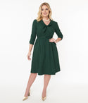 3/4 Sleeves Self Tie Belted Swing-Skirt Dress