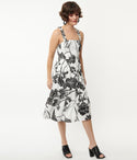 Floral Print Smocked Vintage Gathered Midi Dress With Ruffles