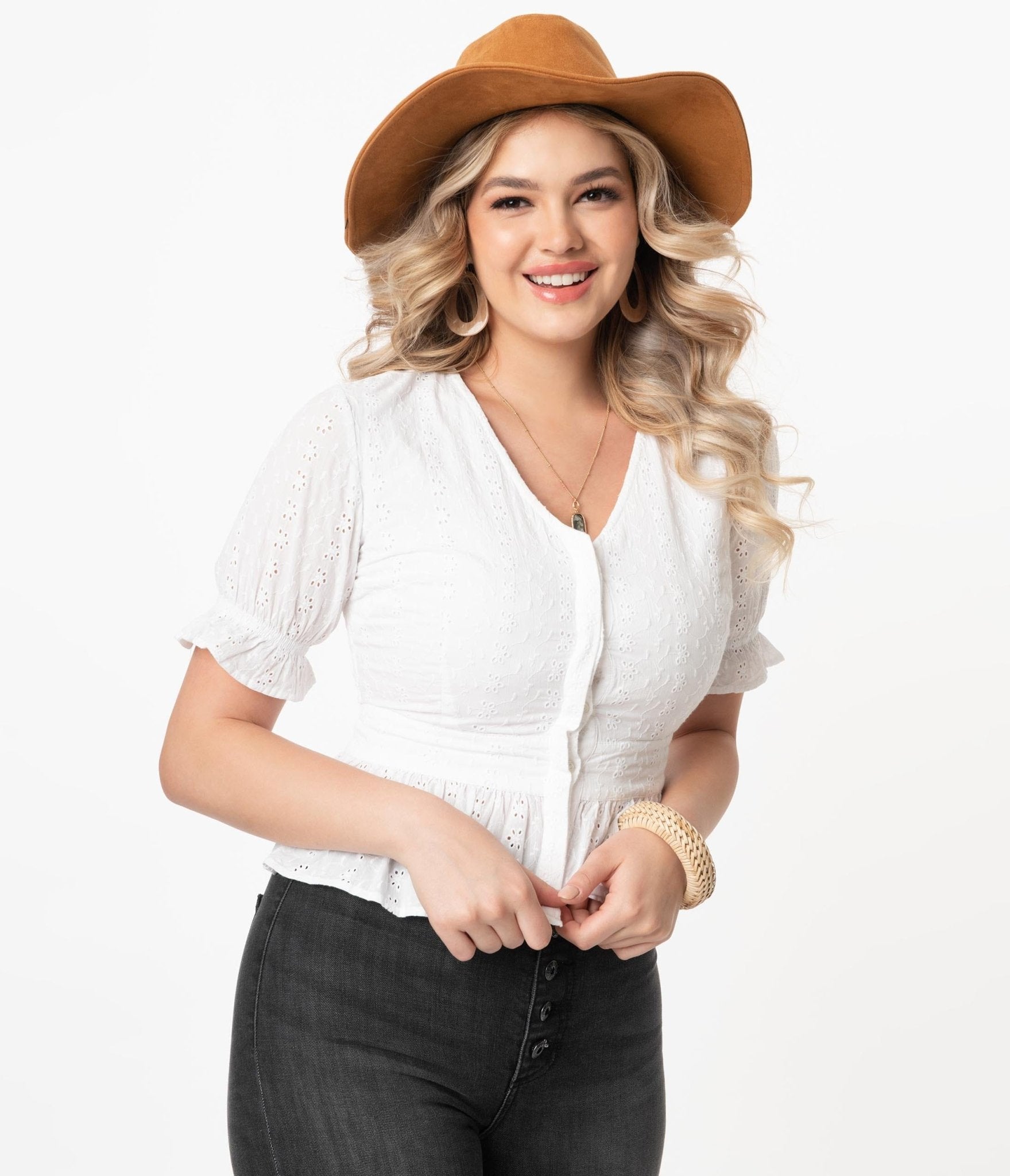 

White Eyelet Peplum Jolene Blouse