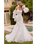 Strapless Sweetheart Floral Print Mermaid Applique Fitted Wedding Dress With Ruffles