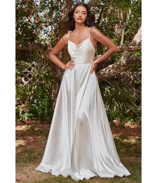 A-line Spaghetti Strap Satin Cowl Neck Wedding Dress