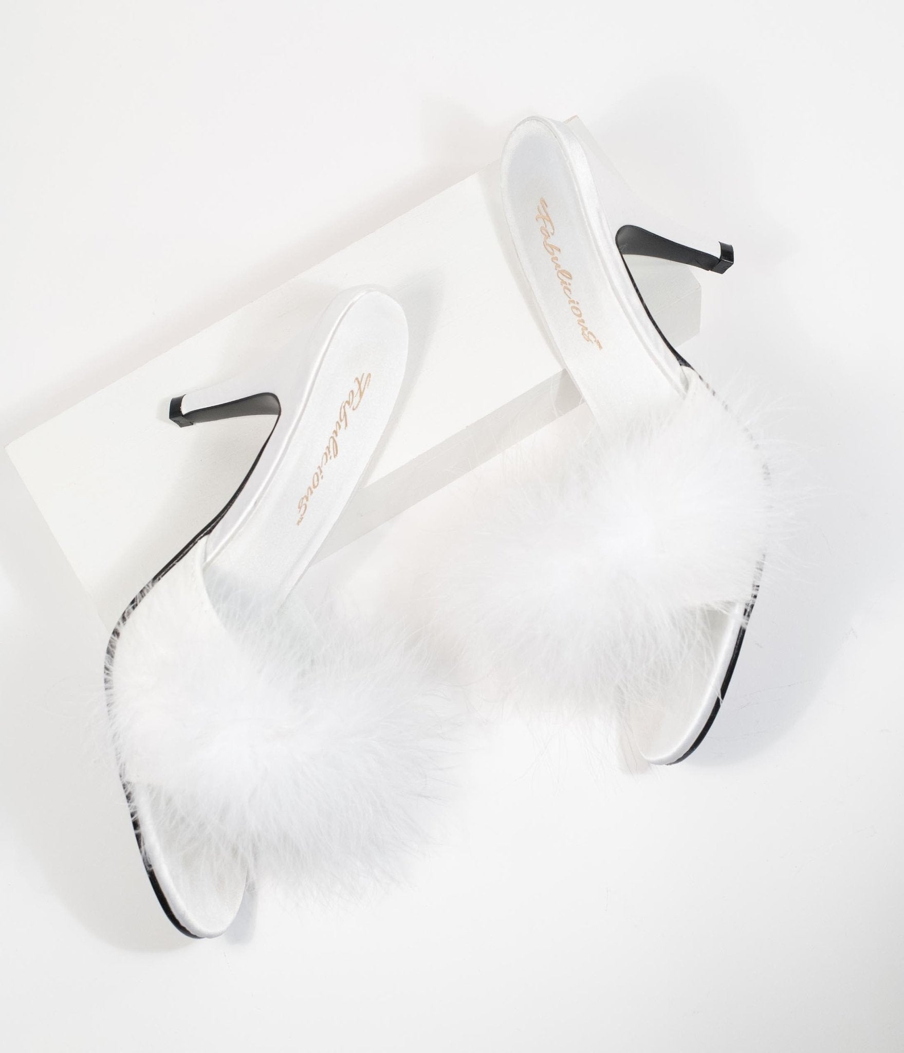 

White Marabou Feather Peep Toe Slipper Heel