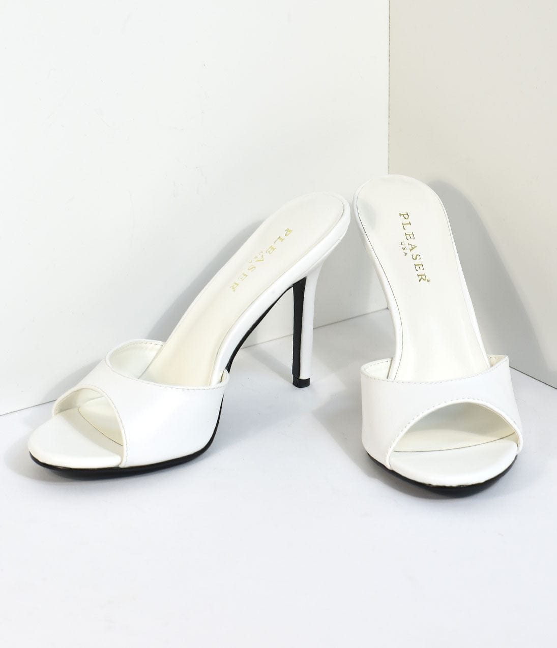 

White Matte Leatherette Peep Toe Slip On Heels