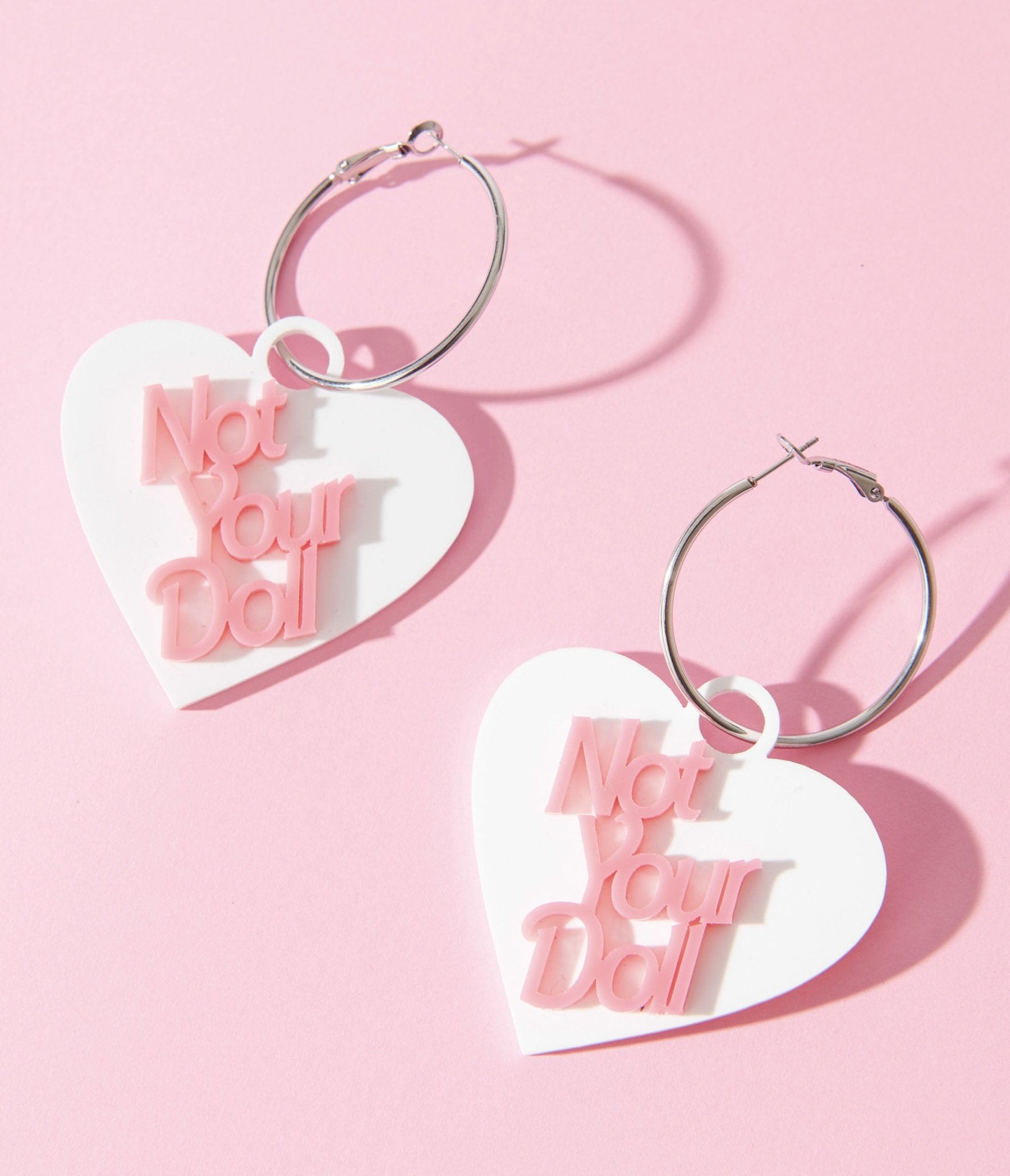 

White Not Your Doll Heart Hoop Earrings