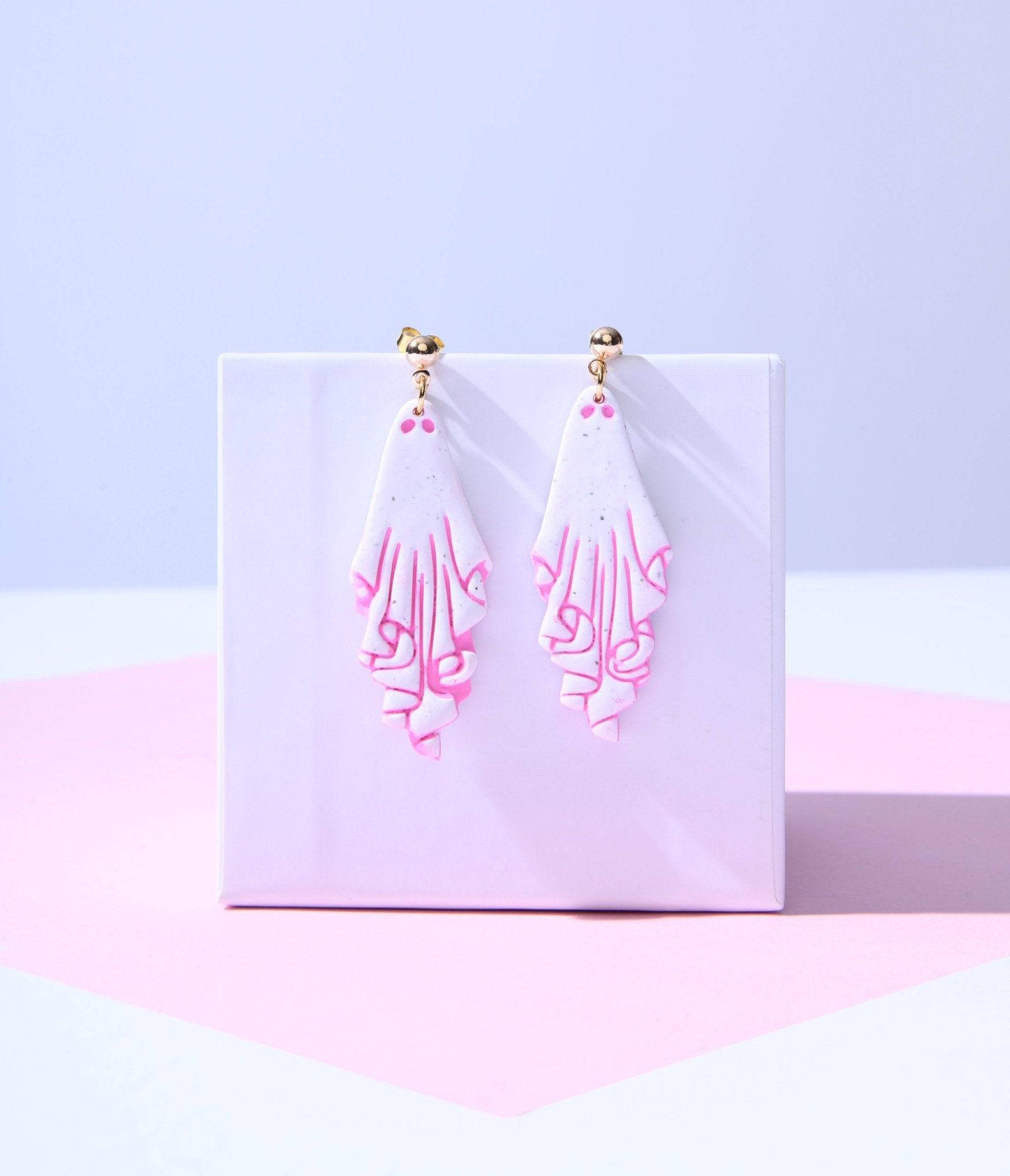 

White & Pink Sheet Ghost Dangle Earrings