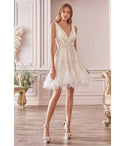 Fall Short Sleeveless Faux Wrap Beaded Fitted Wedding Dress With Rhinestones