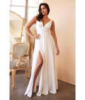 Sophisticated A-line V-neck Plunging Neck Floor Length Back Zipper Ruched Open-Back Satin Wedding Dress