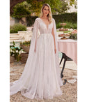 A-line V-neck Sequined Tulle Plunging Neck Wedding Dress by Cinderella Divine Moto