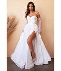 A-line Strapless Sweetheart Satin Slit Open-Back Pleated Wedding Dress by Cinderella Divine Moto
