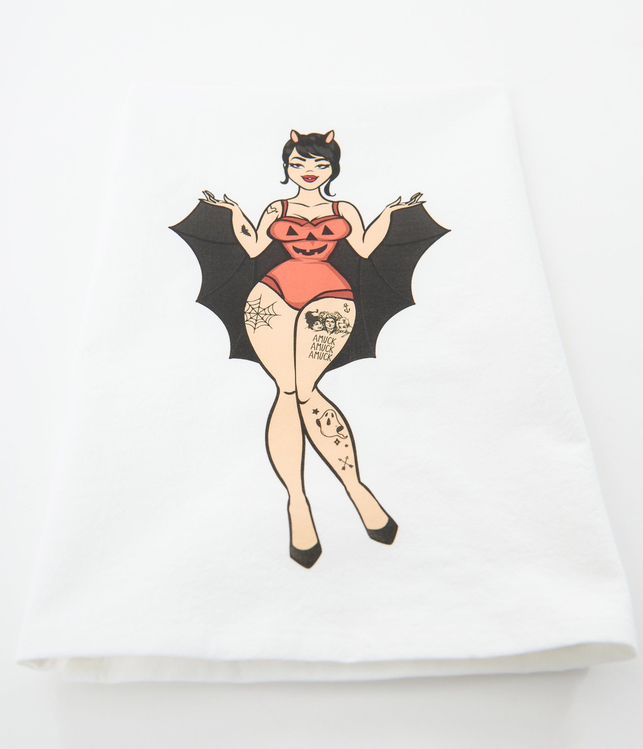

White Tatted Bat Girl Kitchen Towel