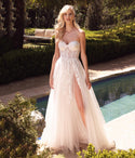 A-line Strapless Floral Print Fall Sheer Gathered Fitted Corset Waistline Wedding Dress with a Brush/Sweep Train