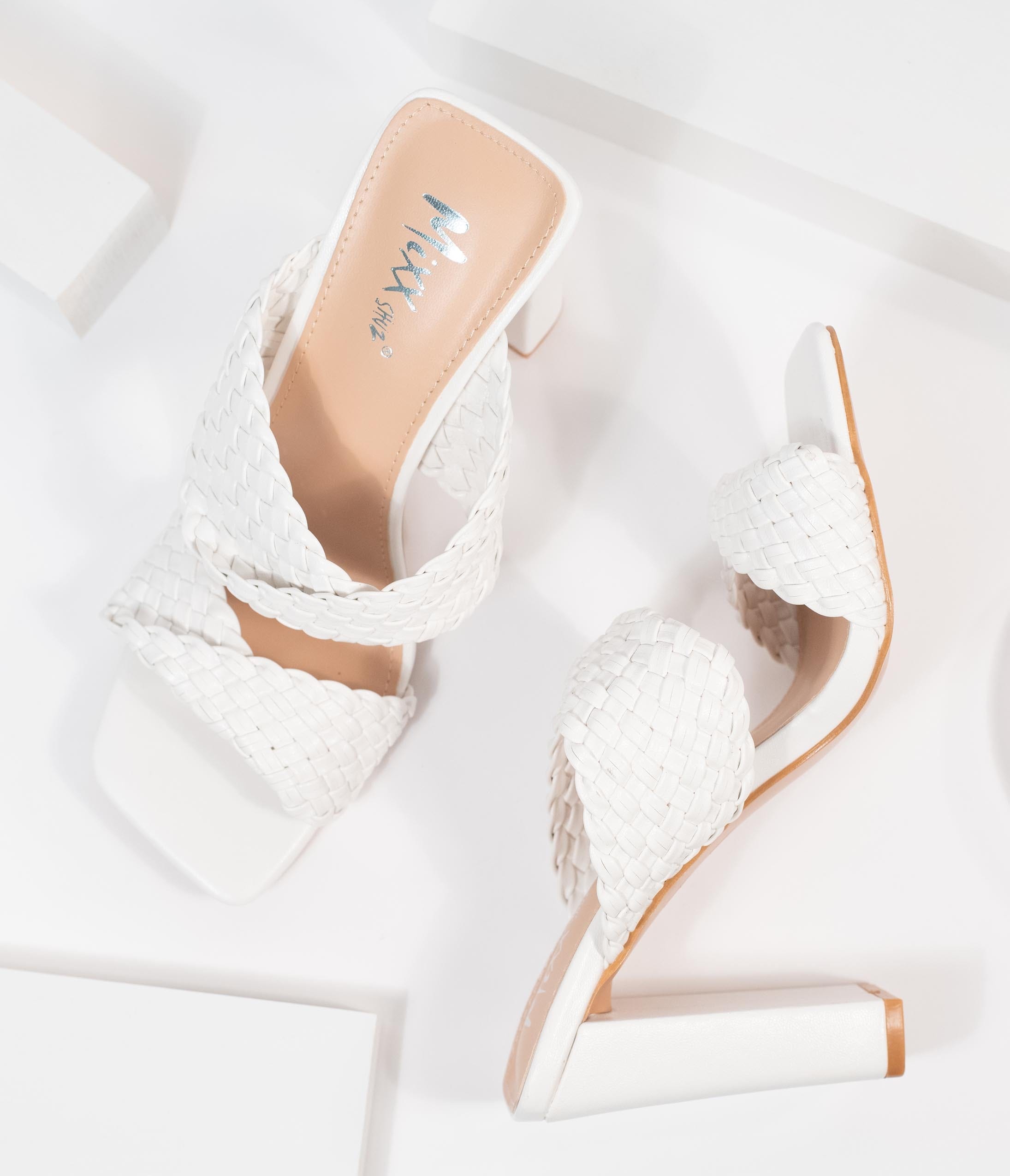 

White Woven Leatherette Peep Toe Heels