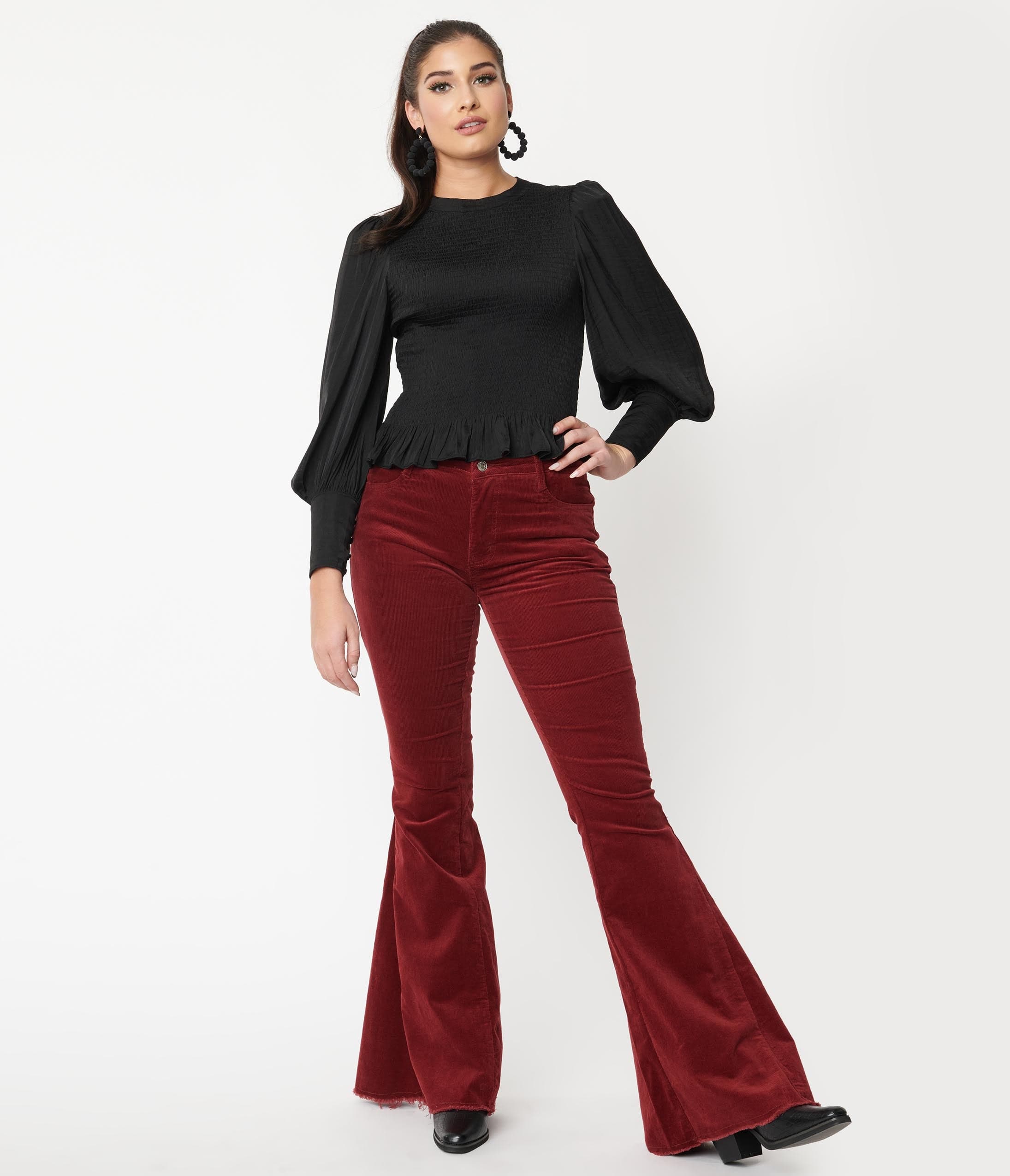 

1970S Wine Corduroy Flare Pants