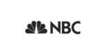 Logo of NBC with stylized peacock feathers in grayscale.