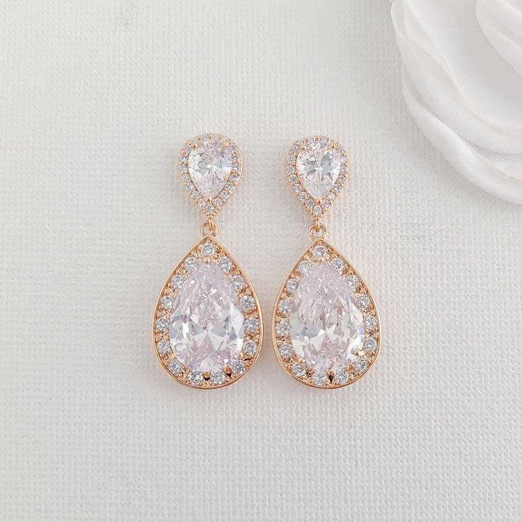 Stylish & Sparkling Rose Gold Bridal Earrings in a Traditional Design ...