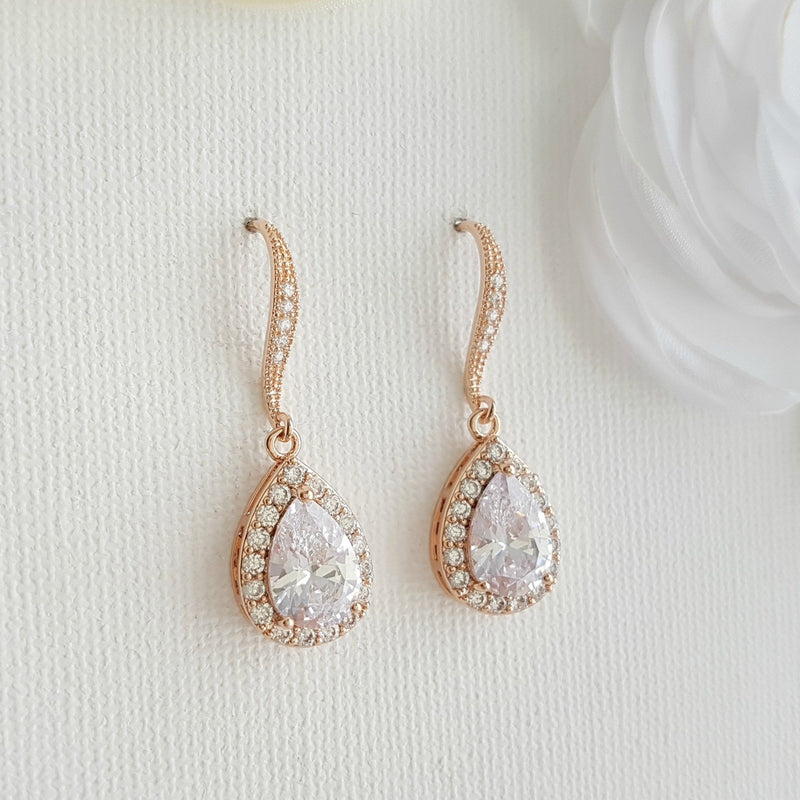 Dainty Brides & Bridesmaids Teardrop Dangle Earrings in Silver & CZ ...