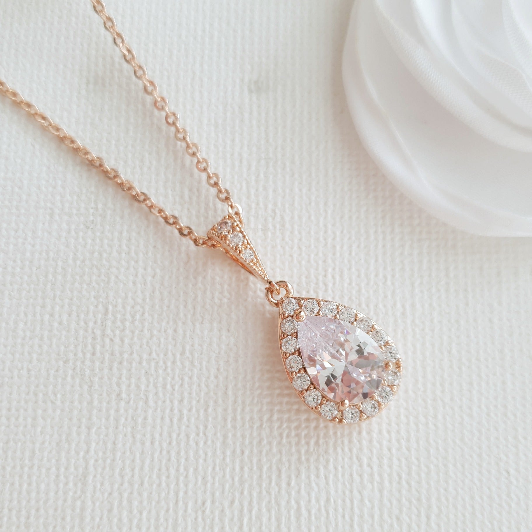 Rose Gold Necklace with Small Teardrop Pendant for Weddings & to Gift ...