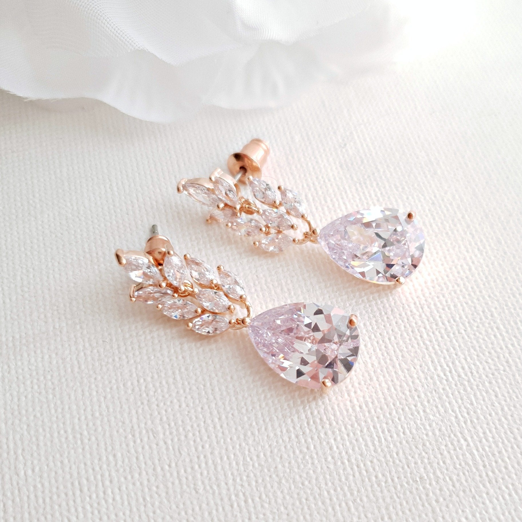 Rose Gold Leaf Earrings for Brides, Perfect With Blush Wedding Dresses ...