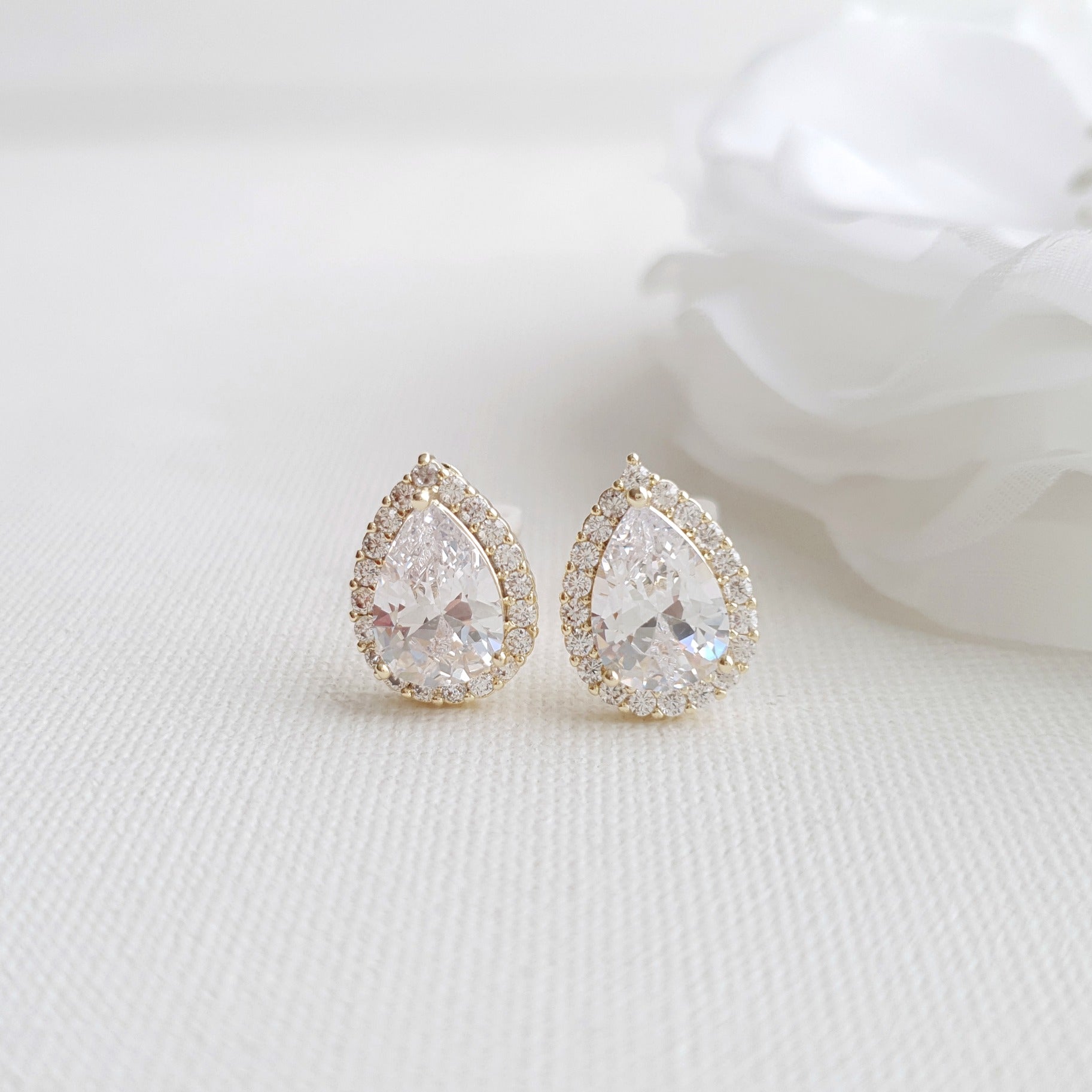 Buy Estele Gold Plated CZ Drop Shaped Stud Earrings for Women Online