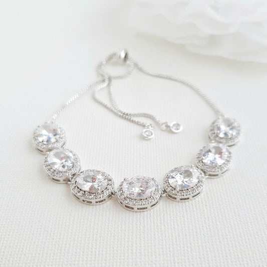 Dainty Thin Silver Bridal Bracelet in Cubic Zirconia for Brides & Women –  PoetryDesigns