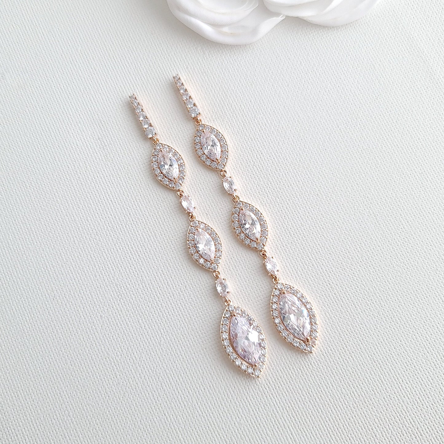 Rose Gold Extra Long Earrings for Wedding Formal Prom-Poetry Design