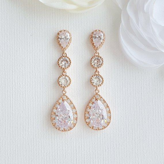 Shop Rose Gold Long Earrings for A Trendy Bridal & Wedding Day Look ...