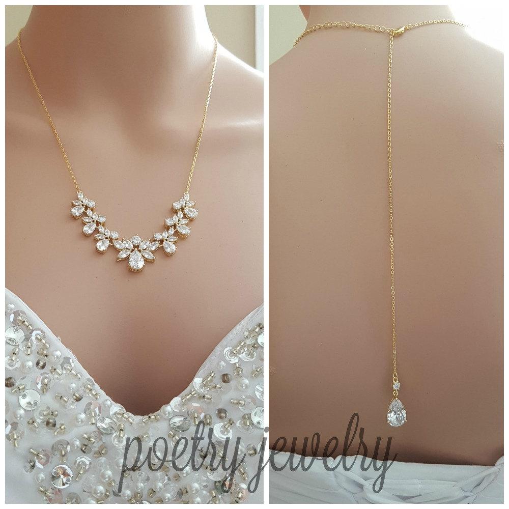 Rose Gold Backdrop Necklace, Rose Gold Bridal Necklace, Wedding Back N –  PoetryDesigns