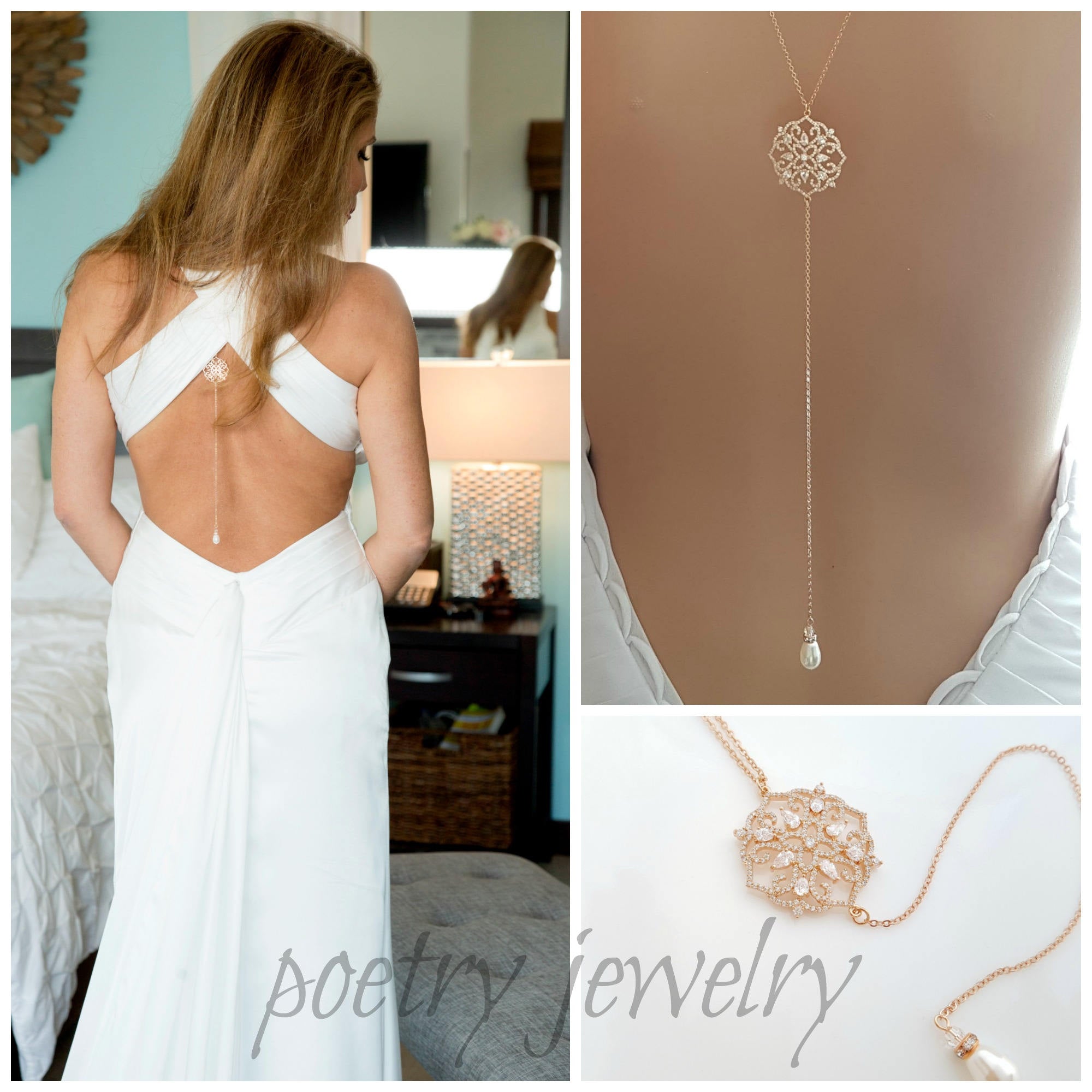 Pearl with Rhinestones Necklace Back Chain – The Weddinglogy