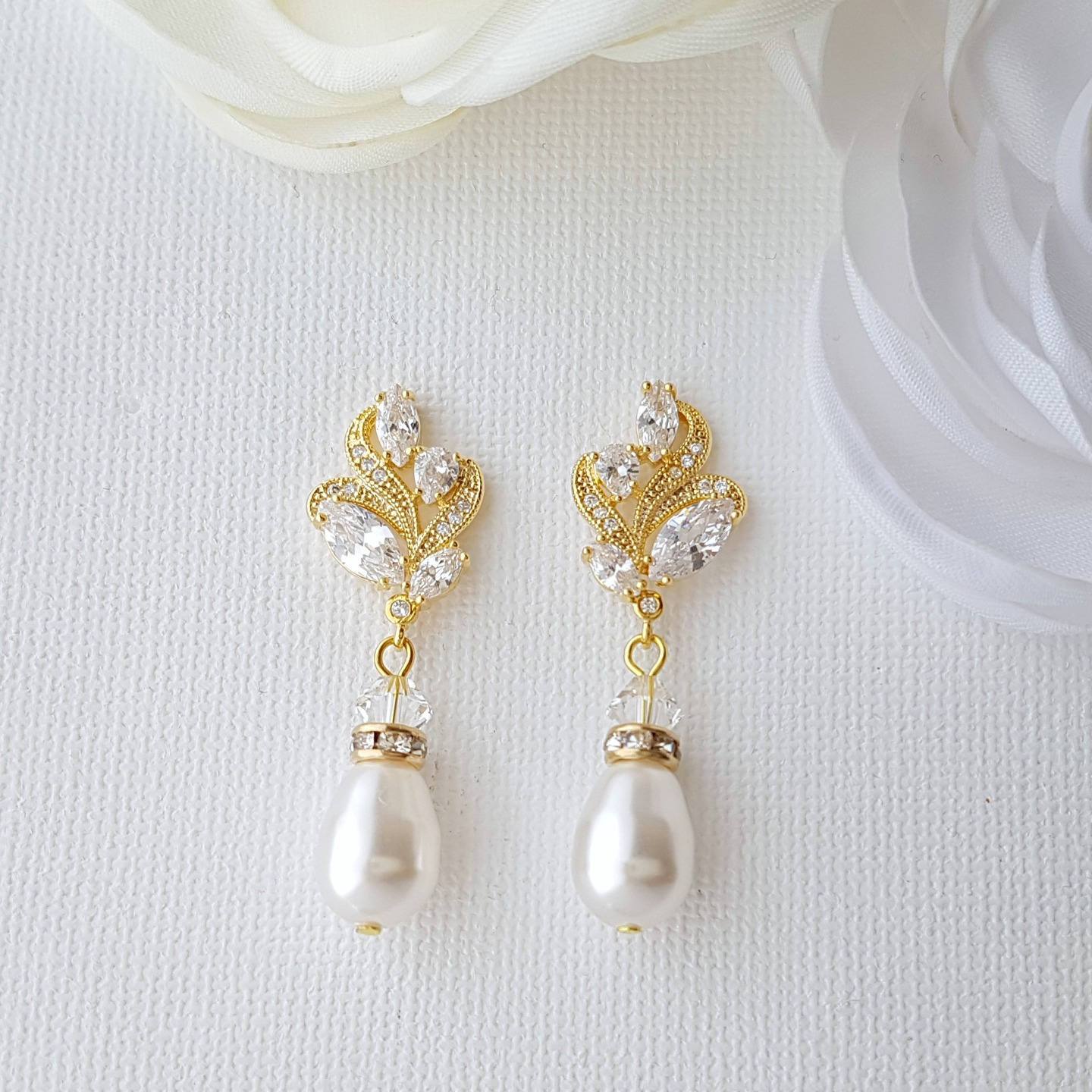 Crystal and Pearl Drop Earrings - Silver & Gold - Marianna – Honey Willow -  handmade jewellery