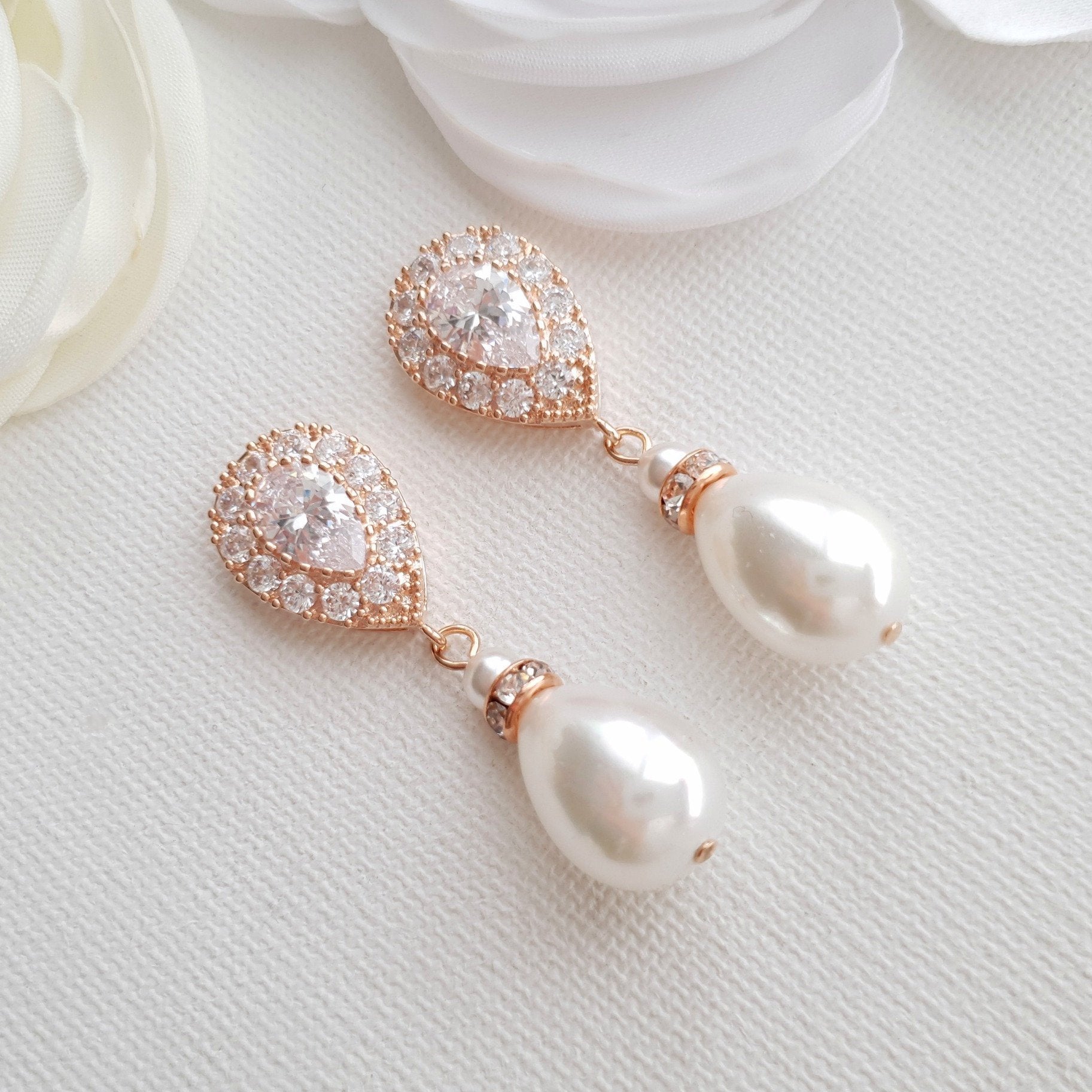 Skinny Long Pearl Drop Earrings in Rose Gold| Adorn A Bride Jewelry  Wholesaler