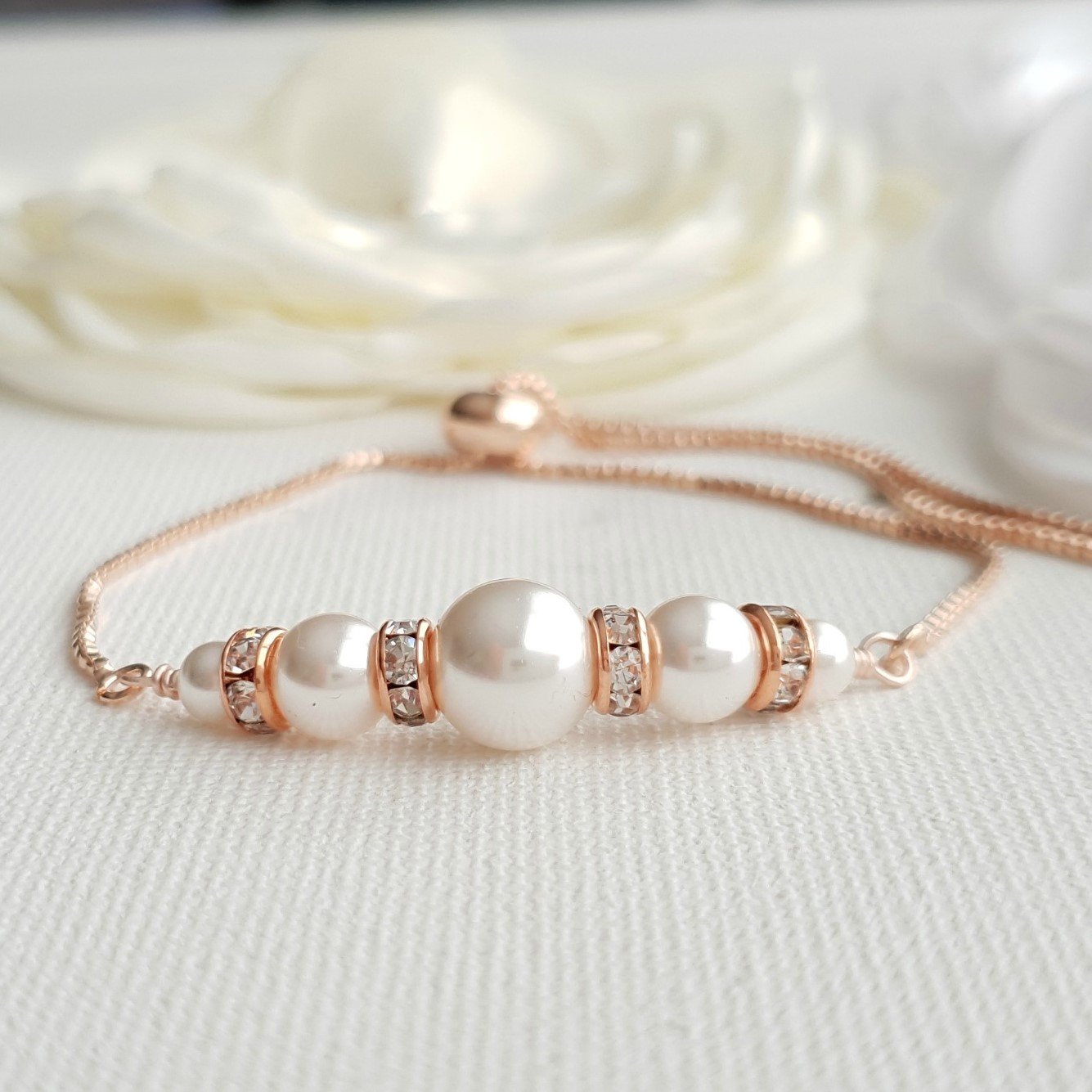 Rose Gold Pearl Bridal Bracelet|Slider 