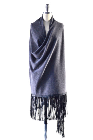 Cashmere Shawl with Double Leather Fringe in Black – Aspen True