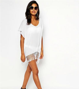 Black Short Kimono Sleeve Crochet Fringe Beach Kaftan Anddeals