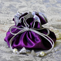 Drawstring Jewelry Pouch in Silk Purple & Silver