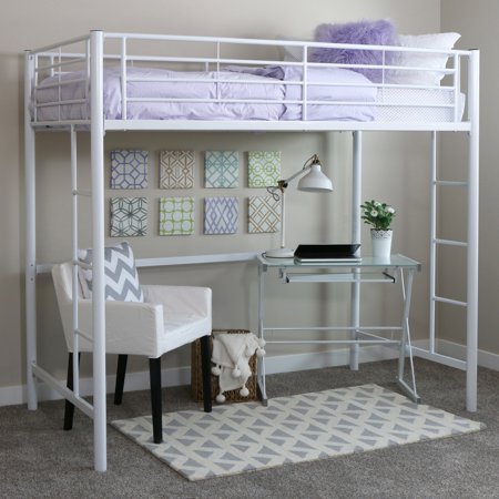 white metal loft bed