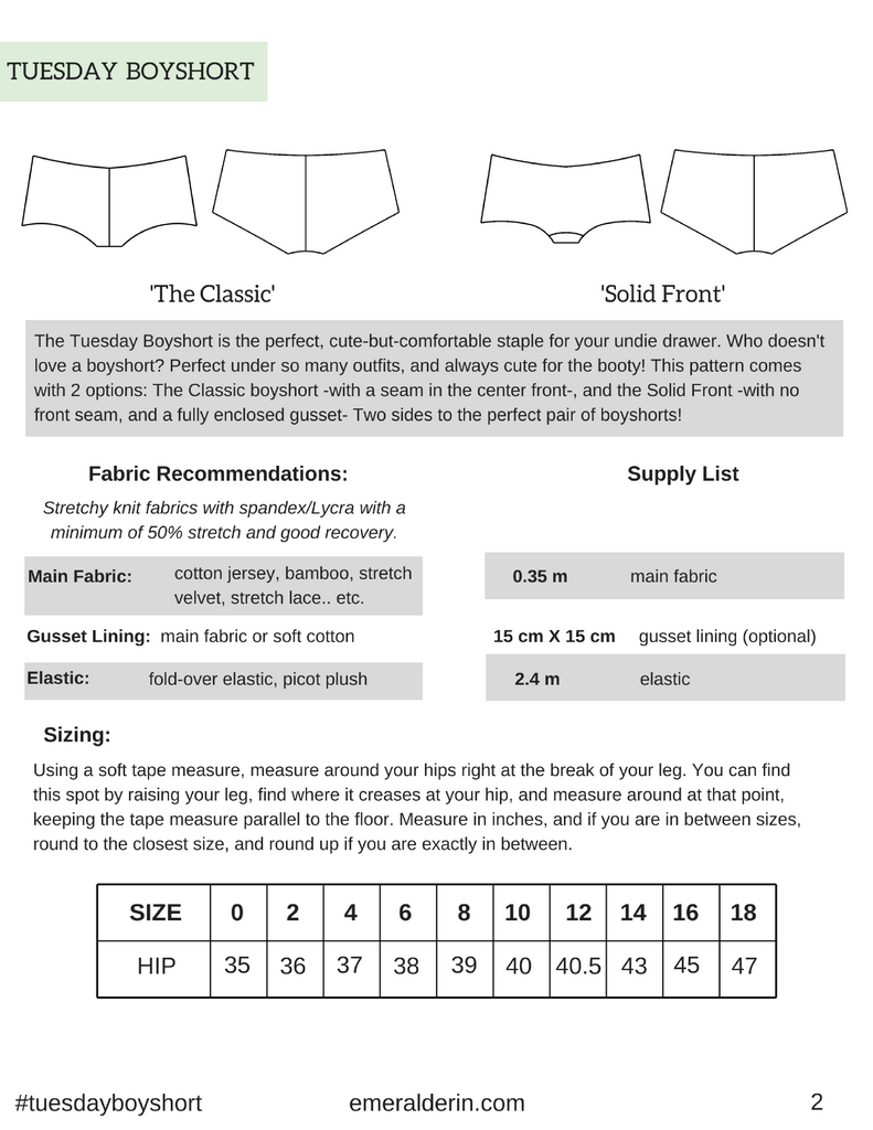 Sewing Pattern PDF | Tuesday Boyshort – Emerald Erin