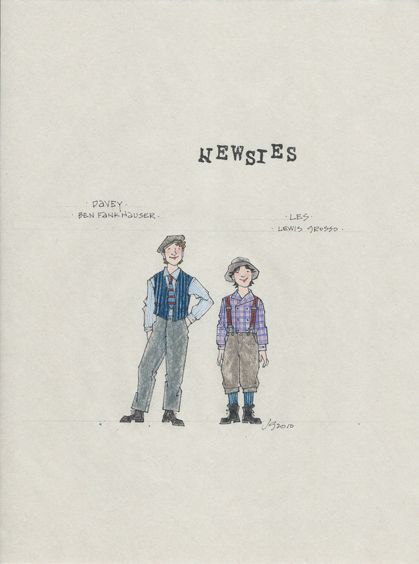 NEWSIES "Davey and Les" Original Costume Sketch by Jess Goldstein
