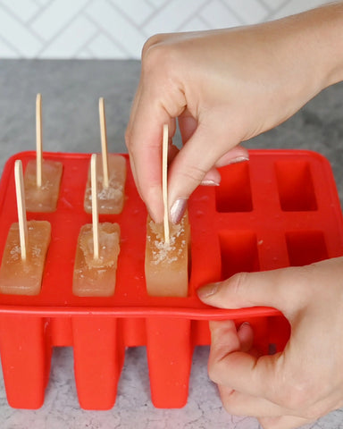 Homemade pupsicles in a red popsicle mold.